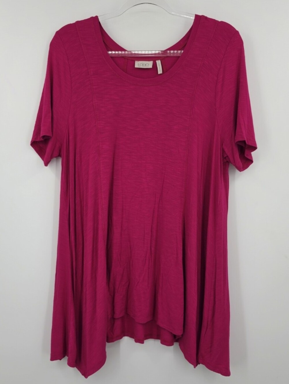 LOGO Lori Goldstein Short Sleeve Tunic Top Tee Large Berry Pink